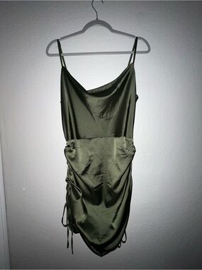 Missguided Olive Green Satin Mini Dress